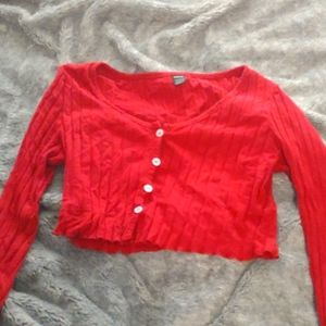 Shein wrinkle fabric button up red crop cardigan